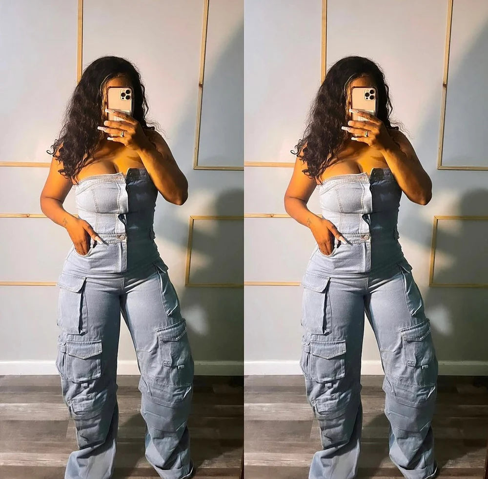 Denim Cargo jumpsuit