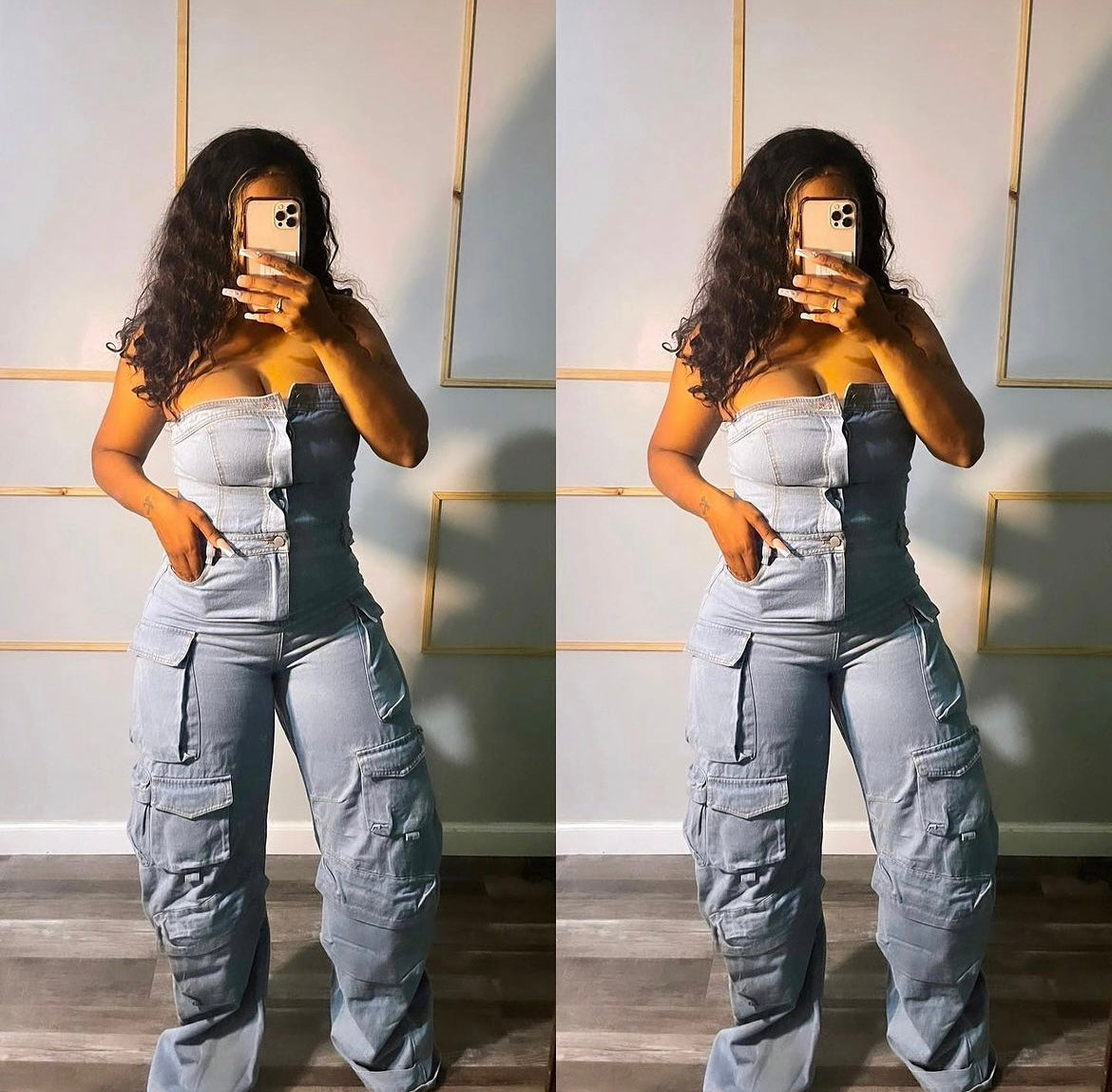 Denim cargo jumpsuit